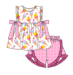 Conjuntos de Shorts Casuales Personalizados de Algodón y Spandex para Primavera/Otoño, Transpirables, con Estampado, para Niñas Pequeñas, con Volantes y Lazos - Product Image 4