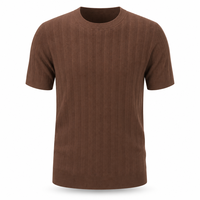 Pull en maille mélangée de laine pour homme, col rond, manches courtes, tricot texturé, lavable en machine, anti-boulochage, style Old Money, usine OEM ODM