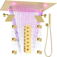 Système de douche carré de luxe Homedec avec jets corporels, 2 fonctions, LED, pluie/cascade, double pommeaux de 6 pouces et douchette à main