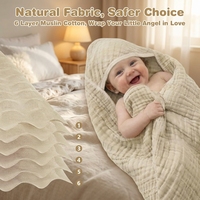 Serviettes de bain à capuche pour bébé, lot de 2, en coton mousseline 6 couches, douces, absorbantes, motif uni, forme carrée, pour nouveau-nés, nourrissons et tout-petits