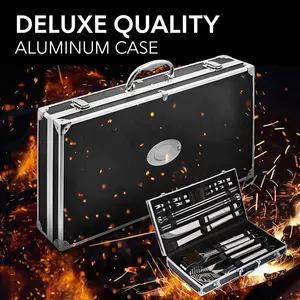 Neuestes Design 20-teiliges Premium-Edelstahl-Grillset Hochleistungs-Grill werkzeugset mit Aluminium box und Schürze