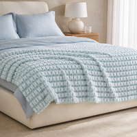 Plaid en fausse fourrure à motif géométrique, 420 g/m², jacquard, bleu aqua glacé, texture quadrillée, pour canapé, lit, décoration de salon