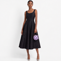 Robe élégante rétro en jacquard à col carré et bretelles, robe sans manches à taille cintrée pour femmes, robe trapèze