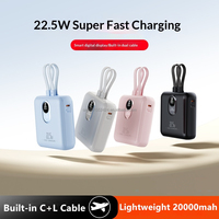 Mini chargeur portable 20000mAh PD 22.5W Charge rapide Câbles intégrés Affichage LED Léger Batterie externe de voyage