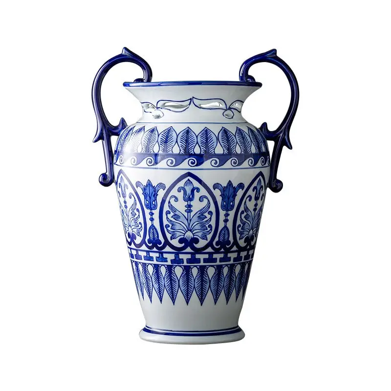 Vasos de cerâmica chineses artesanais antigos, vasos para decoração, azul e branco de porcelana