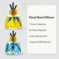 Ensemble diffuseur de parfum FTQS avec fleurs séchées, bouteille en verre, bâtonnets parfumés, bouchon doré, OEM, marque privée, longue durée, cadeau