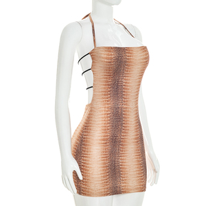 Robe moulante mini sexy Viviblook J26DS280 pour femme, sans manches, motif animalier, col halter, décontractée, pour soirée - Product Image 3