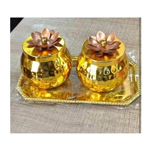 Vintage Metal Candy Jar goldPowder Coated hecho a mano diseñador tuerca servidor forma redonda venta al por mayor de lujo Metal seco fruta tarro - Product Image 1