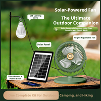 Ventilateur sur pied à énergie solaire, hauteur réglable, 4000 mAh, charge solaire Type-C, lumière LED, batterie de secours, camping-car, extérieur, camping
