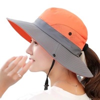 Tourisme vacances chapeau de soleil été femmes en plein air large bord Boonie pêche chapeau broderie Logo personnalisé seau chapeau avec ficelle