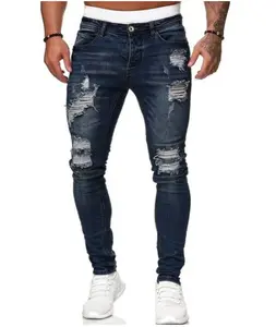 Beste Prijs Stijlvolle Streetwear Blue Biker Cargo Jeans Broek Heren Hoge Kwaliteit Denim Broek Heren Jeans Goedkope Prijs Heren Denim Broek