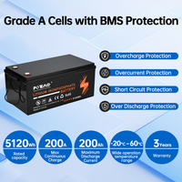 Batterie de remplacement au lithium LiFePO4 étanche IP67 25,6 V 200 Ah 6000 cycles avec BMS intégré pour voiturette de golf