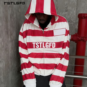 Sudadera con Capucha Personalizada de Alta Calidad con Logotipo Impreso, de Algodón Grueso, con Bordado, Diseño Gráfico a Rayas, para Hombre - Product Image 4