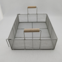 Panier rectangulaire en treillis métallique d'acier inoxydable pour cuisine et salle de bain, avec poignées en bois, durable, de haute qualité, outils robustes et compétitifs