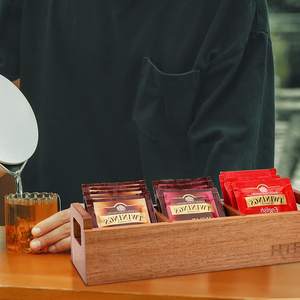 Boîte à thé en bois d'acacia avec poignée, boîtier de rangement, avec 3 compartiments, Mini récipient de stockage séparé, pour B - Product Image 4