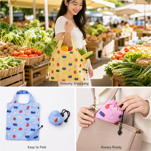 Sacs de courses pliables réutilisables avec imprimé chat mignon, se plient en forme de boule, pochette 8x8cm, légers, sacs d'épicerie écologiques, 5 couleurs, logo personnalisé - Product Image 4