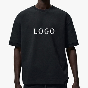 Drop Shoulder 230gsm Cotton Casual Black Shirts Wholesale Plain Oversized T Shirt Unisex Heavy <b>Weight</b> <b>Blank</b> Cropped T-Shirt - Product Image 2