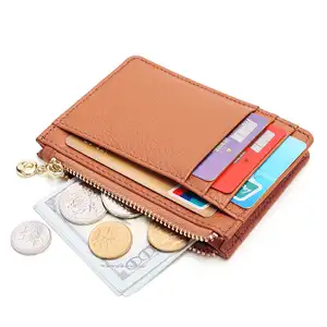 Oem/odm ผู้หญิงหนังกระเป๋าเงินเหรียญกระเป๋าสตางค์ขนาดเล็ก RFID ซิปหนังกระเป๋าเงินเหรียญ