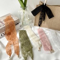 Nouveau foulard décoratif en polyester style coréen avec ruban à petites fleurs, ceinture pour cheveux et long collier pendentif pour femme - Collection été