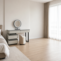 Table de toilette moderne pliable pour chambre et salon avec miroir LED, armoire latérale à 4 tiroirs, plateau en bois massif, écologique et sans poignée