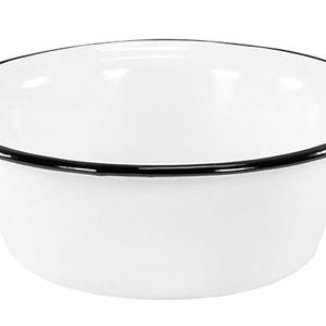 Bol en émail KARL KRGER blanc avec bord noir, plat de service de 10 pouces - Product Image 1