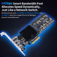 Tarjeta Adaptadora PCIe 4.0 X4 a 4 M.2 NVMe, Chipset B650, 4 SATA 6Gbps, USB-C 20Gbps, Sin Necesidad de Bifurcación, Windows/Linux/macOS