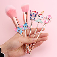 Ensemble de 5 pinceaux de maquillage classiques à thème dessin animé avec sac rose, outils de maquillage mignons, outils de beauté portables, cadeaux pour fêtes