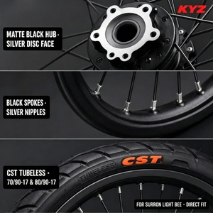 Jeu de roues Sur Ron Light Bee LBX 17 pouces, moyeu CNC de précision, noir brillant, avant et arrière, remplacement de <span class=keywords><strong>pneus</strong></span> pour moto électrique tout-terrain urbaine - Product Image 4