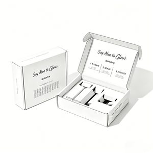 Boîtes d'expédition en carton ondulé blanc minimalistes personnalisées avec impression de marque, emballage en papier pour solutions d'expédition de coffrets de soins de la peau haut de gamme - Product Image 1