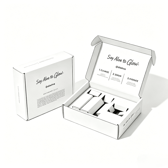Custom Minimalist White Corrugated Mailer Boxes with Brand Print Paper Packaging Box for Premium Skincare Set Shipping Solutions