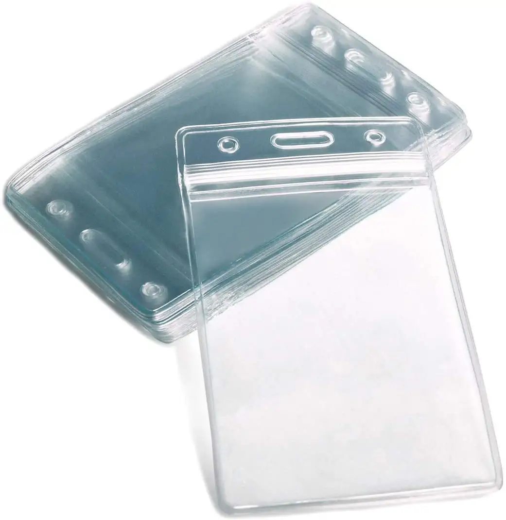 Rigid Vertical ID Badge Holders Sealable Waterproof Clear Plastic Holder For Credit card