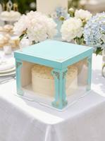Boîte à gâteau bleu ciel, écologique, recyclable, portable, en carton double face, avec film PET transparent, pelliculage mat et gaufrage