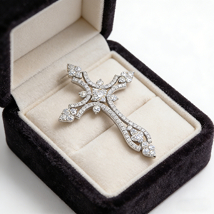 CUSTOM SILVER 10K/14K/18K GOLD PLATED LAB GROWN CVD DIAMOND CLASSIC ENGAGEMENT GIFT SWEATER <b>CHAIN</b> NECKLACE <b>CROSS</b> PENDANT - Product Image 5
