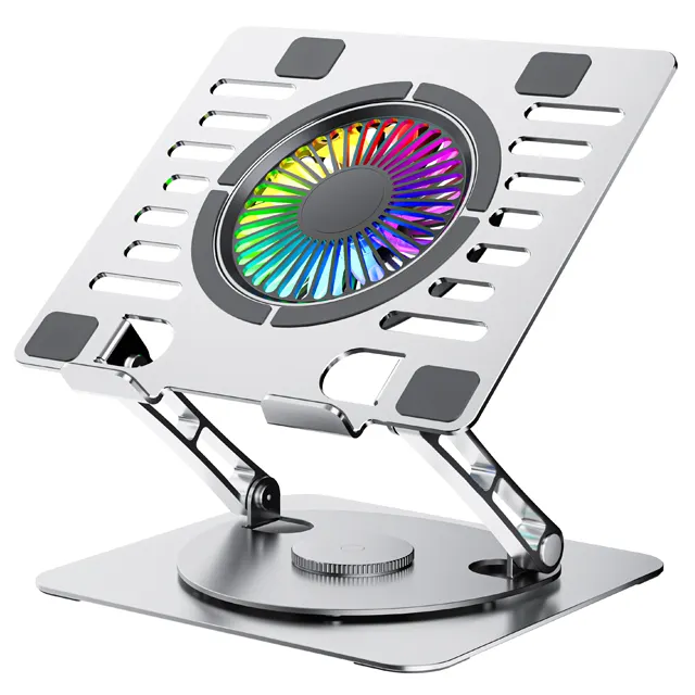 SATE(A-CP24A) RGB Fan ayarlanabilir dizüstü soğutma tutucu ile yeni alüminyum alaşım Laptop standı 360 derece rotasyon tabanı ile