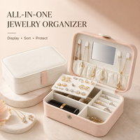 Boîte à bijoux rectangulaire de voyage, organiseur portable en cuir PU, miroir, rangement pour colliers, bagues, boucles d'oreilles, logo personnalisé, doublure en velours, fermeture éclair