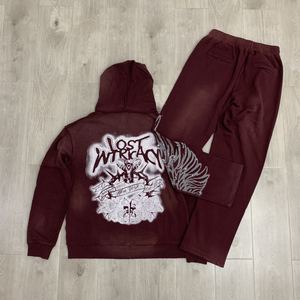 تخفيضات هائلة لون مشرق هوديي السراويل الرجال 2 قطعة مجموعة مصمم غسل الحمضية الساخنة الماس الملابس المفقودة التعقيد البلوز الرجال هوديس - Product Image 2