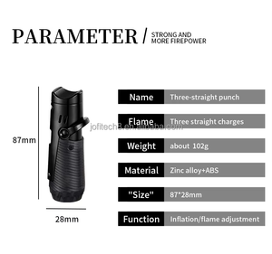 Briquet torche JOFI de haute qualité avec logo personnalisé, 3 jets de butane, quatre flammes, rechargeable, cadeaux d'affaires avec poinçon à cigares - Product Image 3