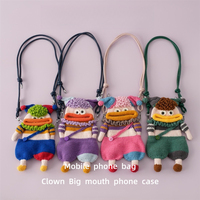 Porte-clés en peluche fait main au crochet, poupée à grande bouche, figurine de dessin animé, pochette bandoulière pour téléphone portable, à usage décoratif uniquement, pas un jouet