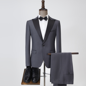 LCBZ Ensemble de smoking premium pour hommes, tenue de mariage et de cérémonie en gris, noir et rouge-grande taille et respirant - Product Image 6