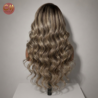 Perruque en cheveux humains ondulés avec dentelle frontale HD, couleur Ombré Blond Cendré, sans colle, pour femmes
