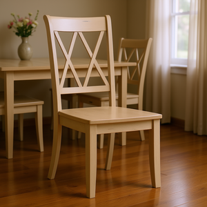 เก้าอี้รับประทานอาหาร ลายไม้สนเคลือบบัตเตอร์มิลค์ ดีไซน์พนักพิงคู่รูปตัว X สไตล์ลำลอง เฟอร์นิเจอร์สำหรับบ้าน - Product Image 2