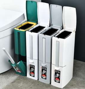 Juego de baño de plástico multifuncional japonés, cubo de basura para gestión de residuos y portaescobillas para inodoro, estilo de tipo prensado - Product Image 1