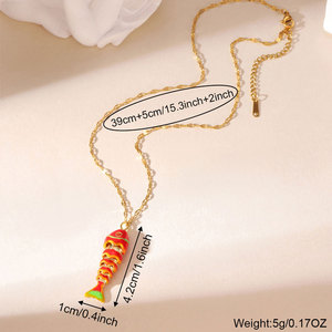 Collares de Moda Hawaiana de Verano, Joyería de Acero Inoxidable 316L, Collar de Pescado Marino Chapado en Oro de 14k y 18k para Mujer - Product Image 3