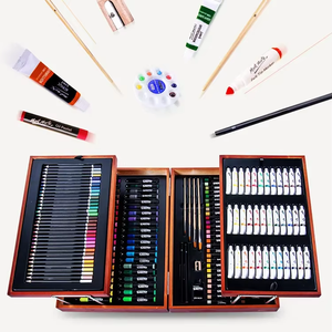 アクリル絵の具クレヨン色鉛筆キット付き多機能木製ボックス描画絵画セット - Product Image 3