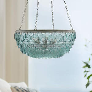 Lustres en verre aquamarine soufflé à la main modernes pour villa, salon, chambre à coucher, entrée, escalier, lustres en verre - Product Image 2