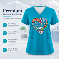 Wholesale Customized Logo Medical Scrub Top V-neck Short Sleeve Nursing Uniform Colorful Stretchy Hospital Workwear for Nurse