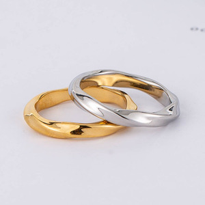 yunnique Simple Stainless Steel Electroplated 18K Geometric Irregular Thin <b>Couple</b> <b>Rings</b> For Wedding Unisex Jewelry - Product Image 1