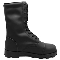 Bottes de Combat Tactiques en Cuir Pleine Fleur Noir avec Membrane Imperméable pour Hommes