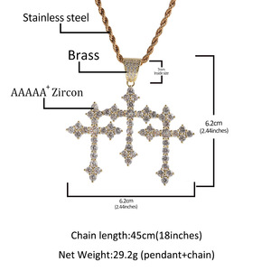 Collier simple en cuivre incrusté, style hip-hop euro-américain, avec pendentif croix en zirconiums à rangée unique et chaîne en corde - Product Image 3