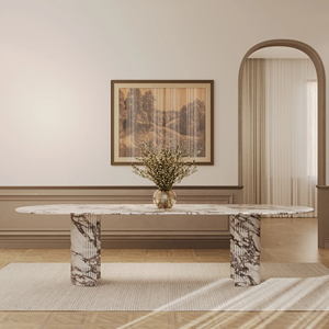 โต๊ะอาหารรูปวงรี Kumusi Furniture รุ่น <span class=keywords><strong>Aldo</strong></span> Calacatta Viola พร้อมฐานลายร่องครึ่งวงกลม - Product Image 3